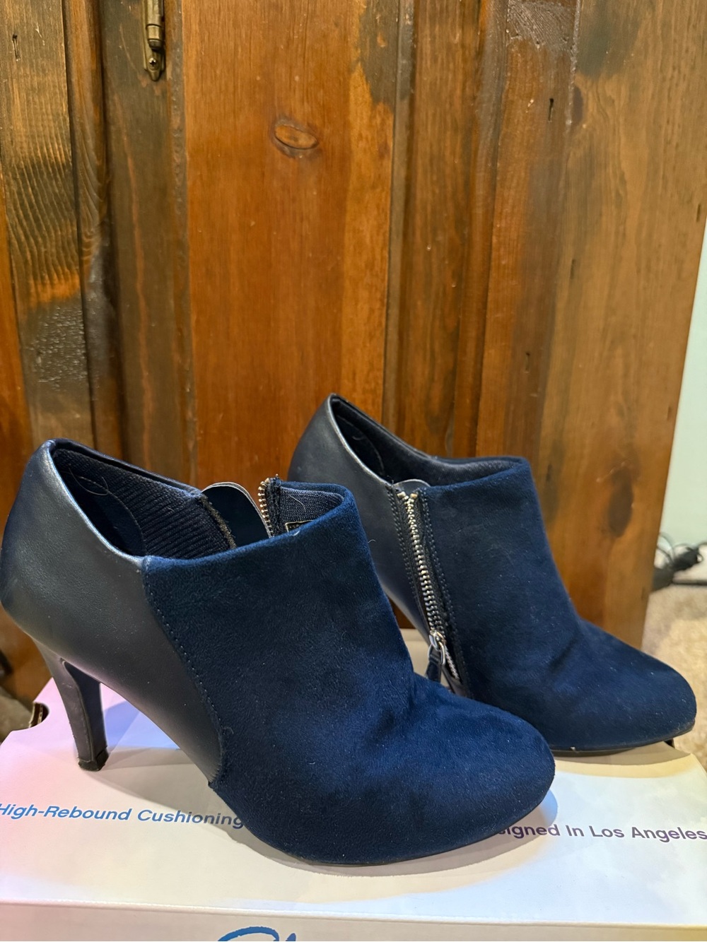 Women's Navy Suede Zip Ankle Booties